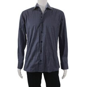 Bertigo Mens Cotton Paisley Print Button Up Shirt Navy Size M